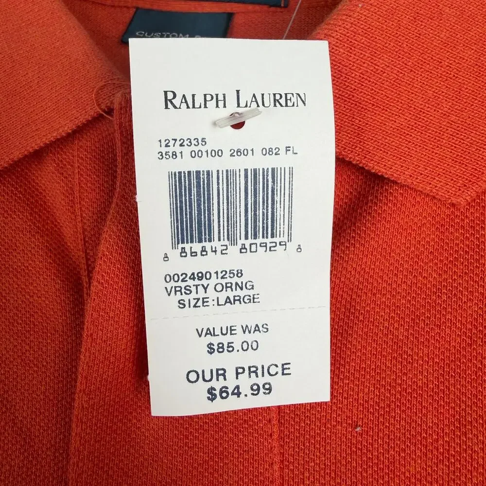 Polo Ralph Lauren Men's Orange Soft Cotton Polo‎ Shirt, Size L, NWT